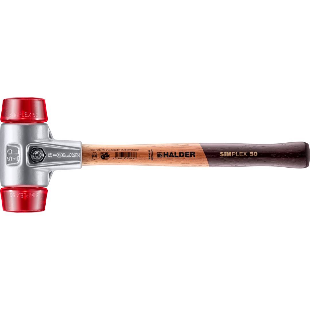 HALDER SIMPLEX Schonhammer Ø 50 mm Plastik rot mit Aluminiumgehäuse