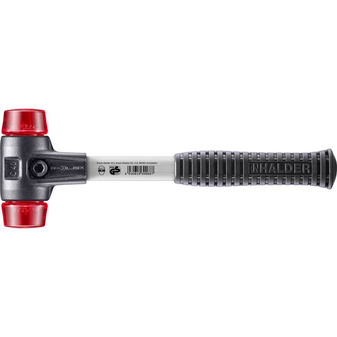 HALDER SIMPLEX Schonhammer Ø 40 mm Plastik rot mit verstärkem Tempergussgehäuse und Fiberglasstiel