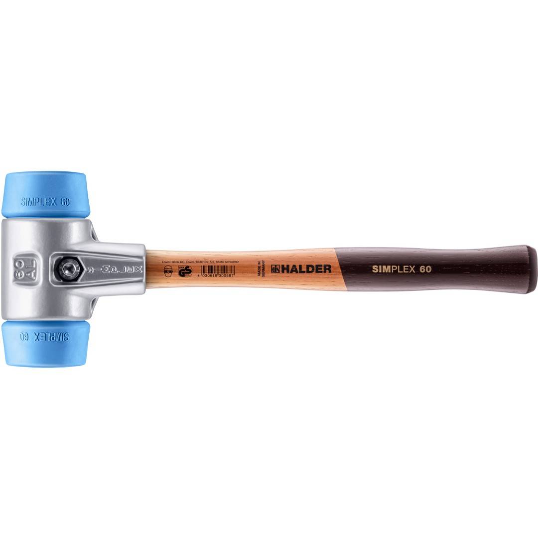 HALDER SIMPLEX Schonhammer Ø 60 mm TPE-soft blau mit Aluminiumgehäuse