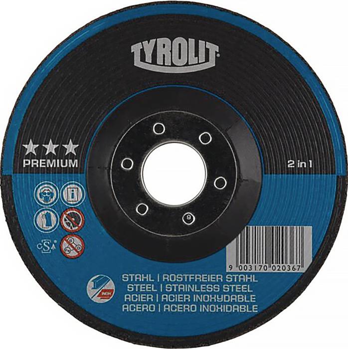Schruppscheibe PREMIUM D125xS4mmKörnung 30 gekr.2in1 Bohr.22,23mm TYROLIT