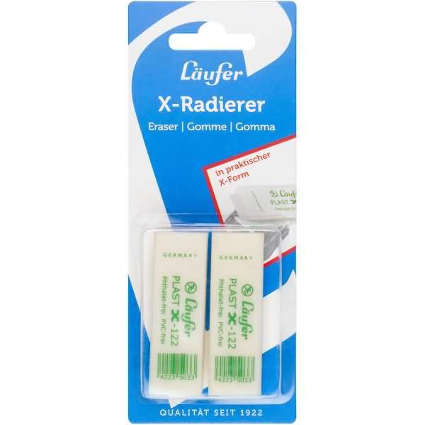 Radiergummi Kunststoff X-Form weiß VE=2 Stück