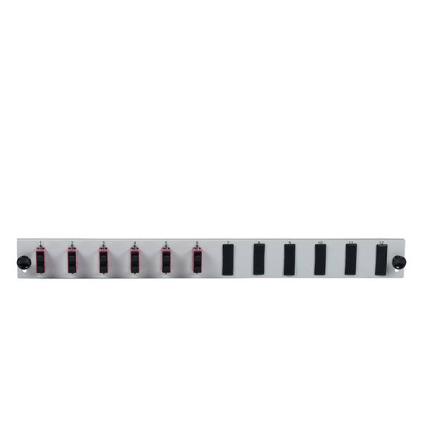 Bestückte 12 Port Frontblende mit 6 x SC -- Duplex Kupplung OM4 vertikal, schwarz Glasfaser für 19