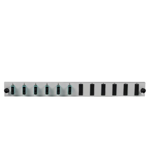 Bestückte 12 Port Frontblende mit 6 x SC -- Duplex Kupplung OM3 vertikal, grau Glasfaserverkabelung