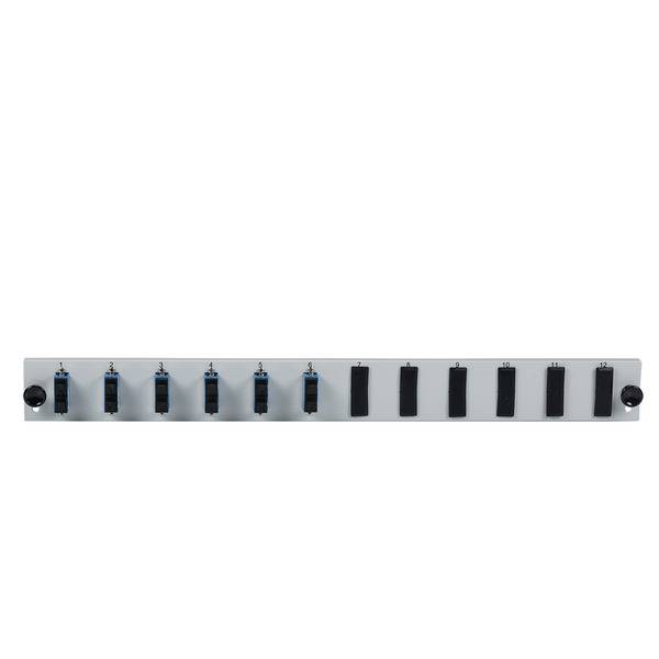 Bestückte 12 Port Frontblende mit 6 x SC -- Duplex Kupplung OS2 vertikal, grau Glasfaserverkabelung