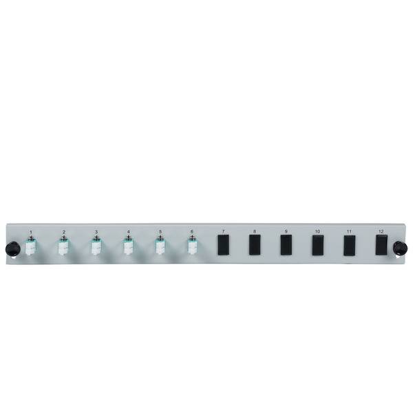 Bestückte 12 Port Frontblende mit 6 x LC -- Duplex Kupplung OM3 vertikal, grau Glasfaserverkabelung
