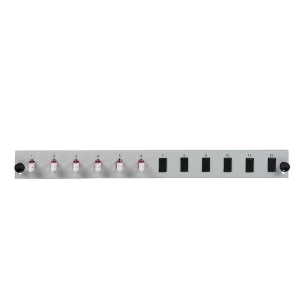 Bestückte 12 Port Frontblende mit 6 x LC -- Duplex Kupplung OM4 vertikal, grau Glasfaserverkabelung