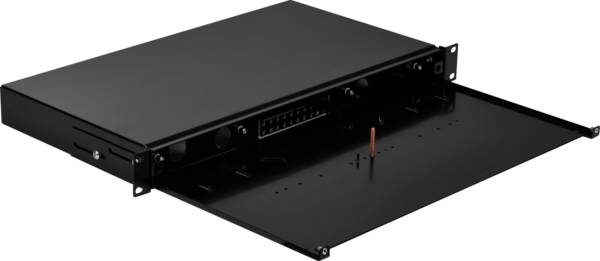 Spleißbox ausziehbar 1HE -- ohne,Frontblende, unbestückt, schwarz Glasfaserverkabelung Glasfaser