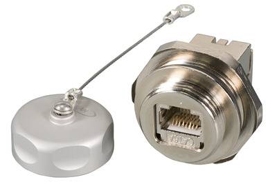 IP67 Einbaubuchse, M25, RJ45 Cat.6A -- E-20070, für Cat.5/6/7 Kabel Kupferverkabelung + IP68
