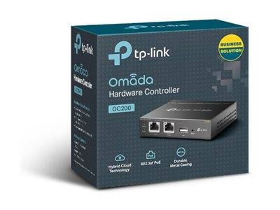 TP-Link Omada Hardware Controller OC200 Paket. Merkmale umfassen Hybrid-Cloud, 802.3af PoE, robustes Metallgehäuse. Geschäftslösung.