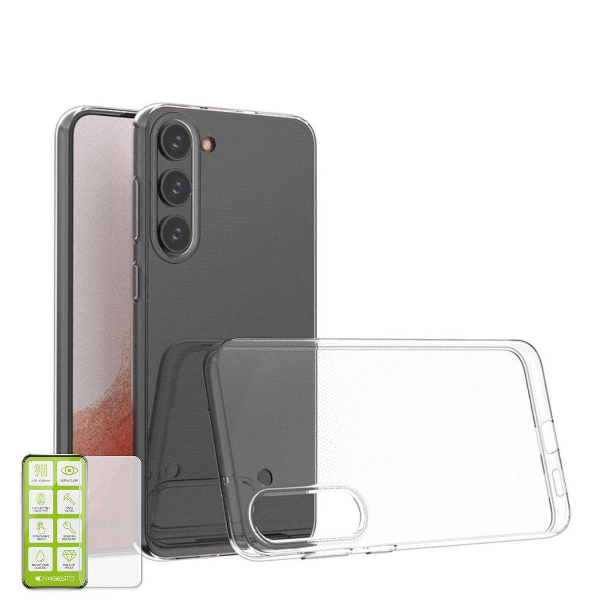 Für Samsung Galaxy S23 Plus Silikoncase TPU Transparent + 0,26 H9 Glas Handy Tasche Hülle Schutz Cover