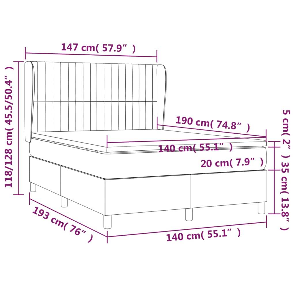 vidaXL Boxspringbett mit Matratze Schwarz 140x190 cm Stoff