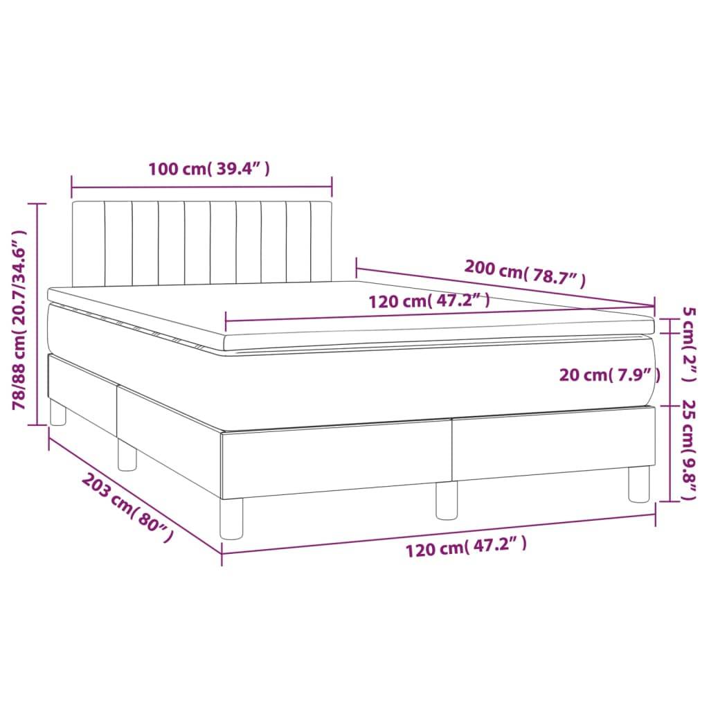 vidaXL Boxspringbett mit Matratze Dunkelbraun 120x200 cm Stoff