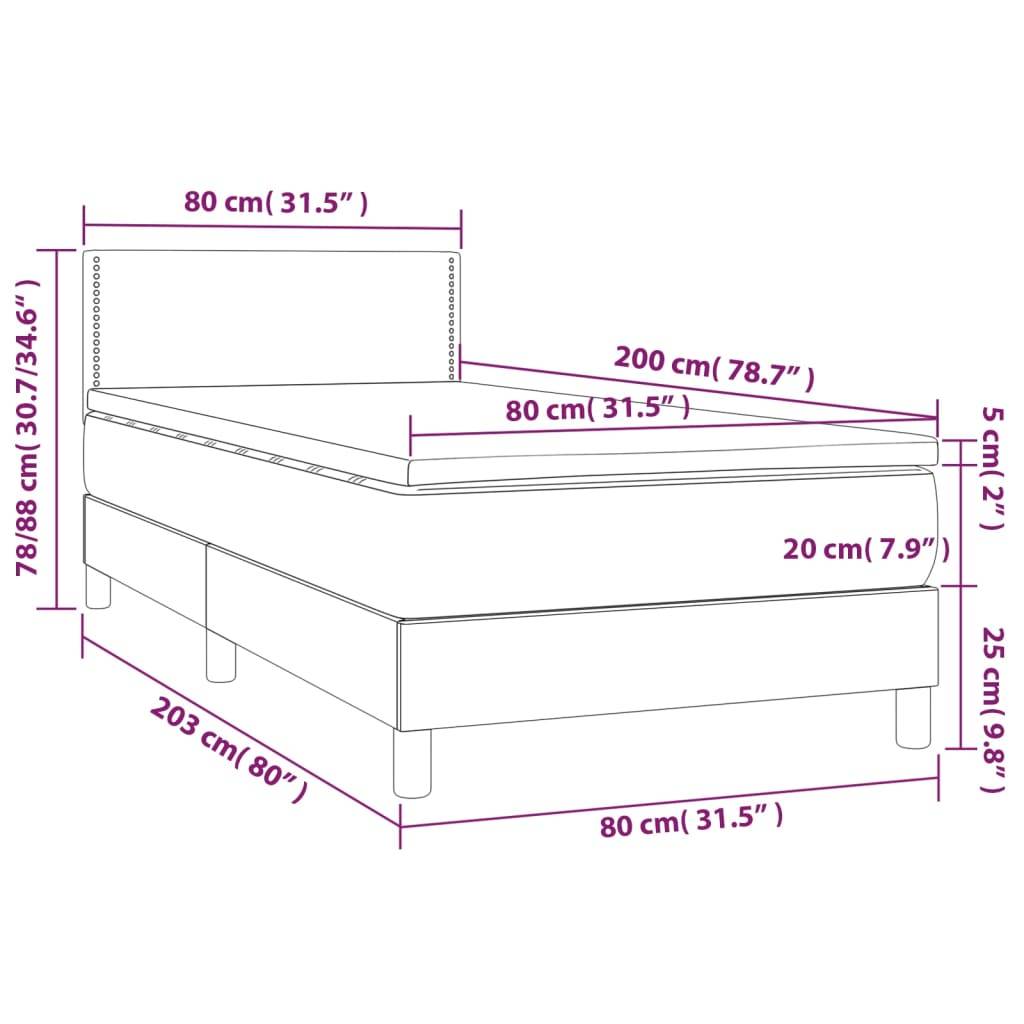 vidaXL Boxspringbett mit Matratze Hellgrau 80x200 cm Stoff