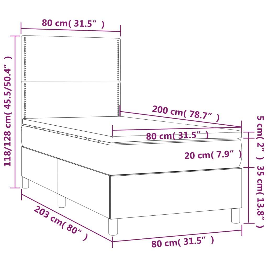 vidaXL Boxspringbett mit Matratze Dunkelgrau 80x200 cm Stoff