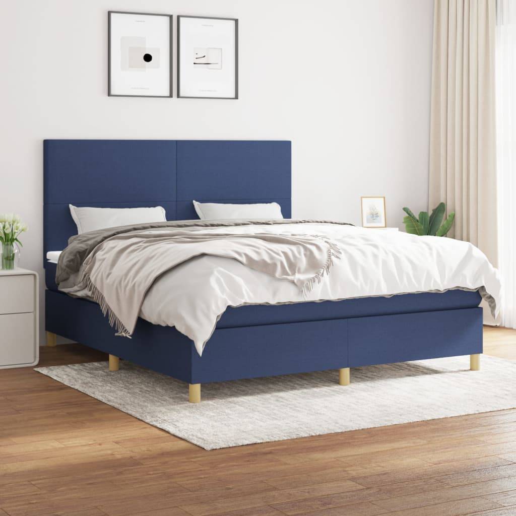vidaXL Boxspringbett mit Matratze Blau 180x200 cm Stoff