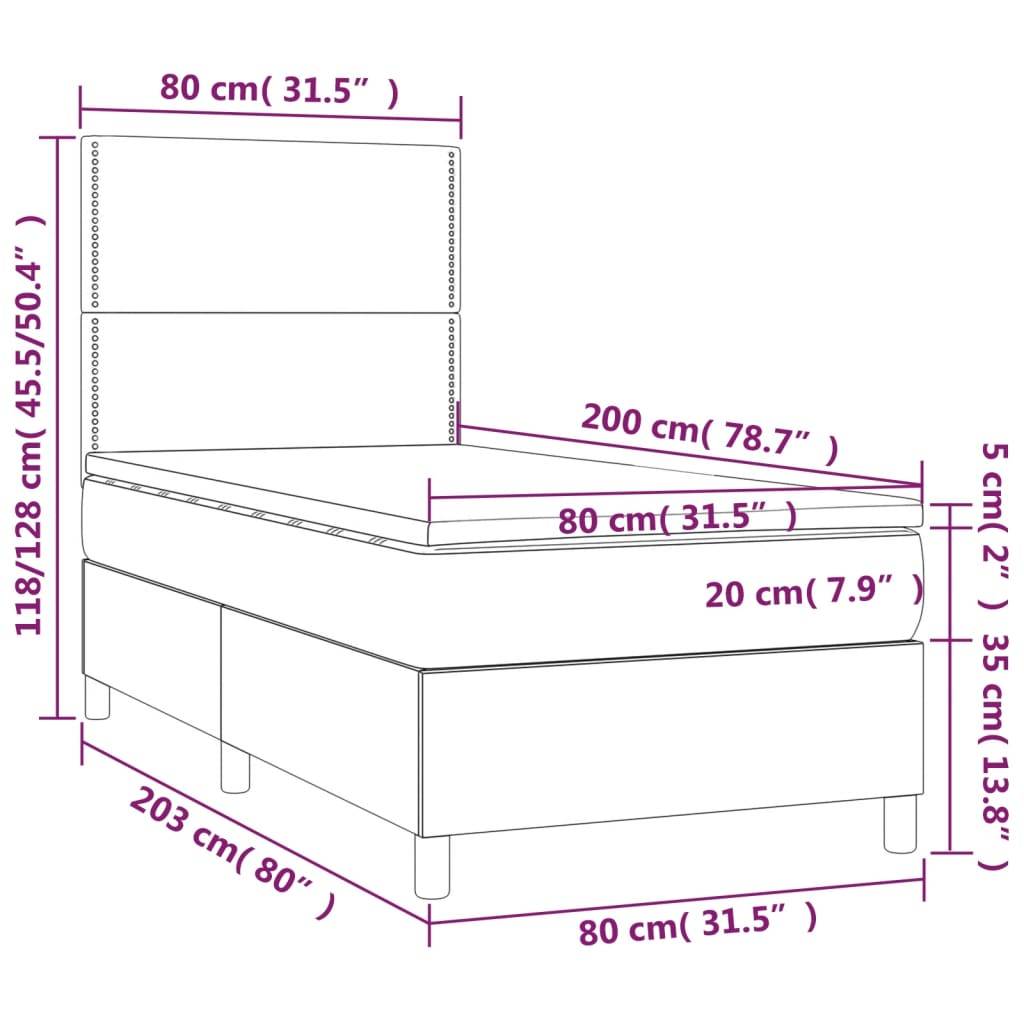 vidaXL Boxspringbett mit Matratze Dunkelgrau 80x200 cm Samt
