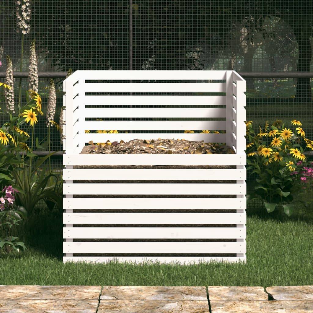 vidaXL Komposter Weiß 100x100x102 cm Massivholz Kiefer