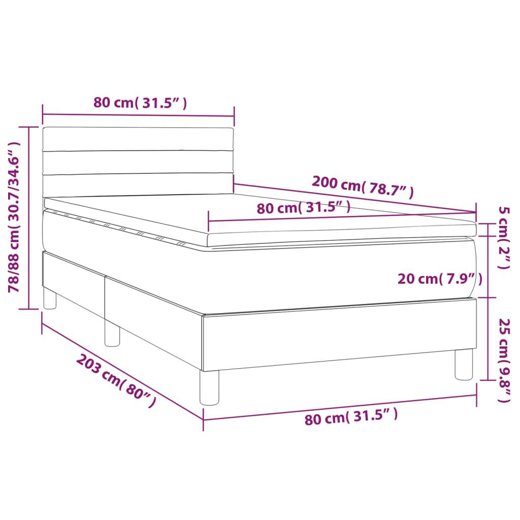 vidaXL Boxspringbett mit Matratze Hellgrau 80x200 cm Samt