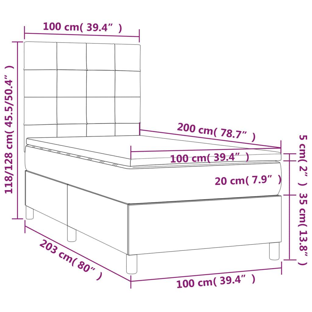 vidaXL Boxspringbett mit Matratze Dunkelgrau 100x200 cm Samt