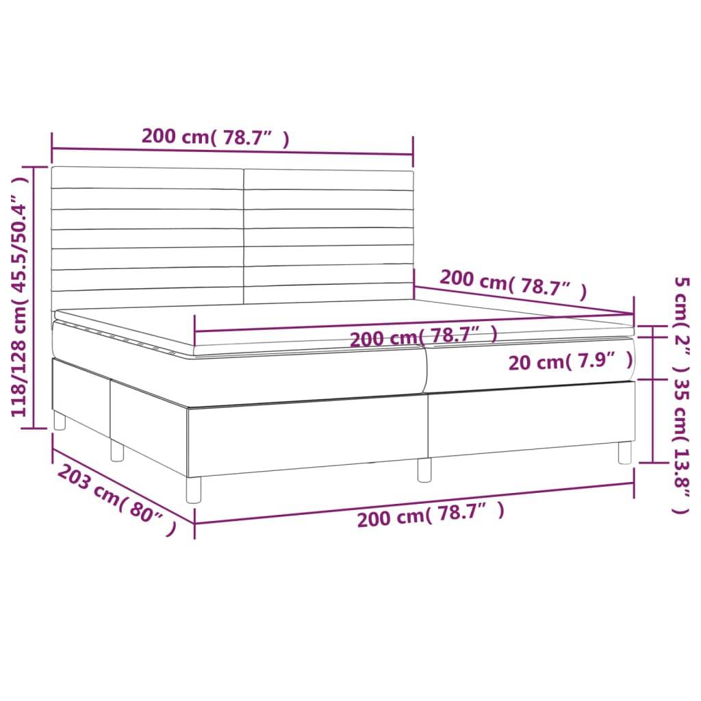 vidaXL Boxspringbett mit Matratze & LED Dunkelgrau 200x200 cm Stoff