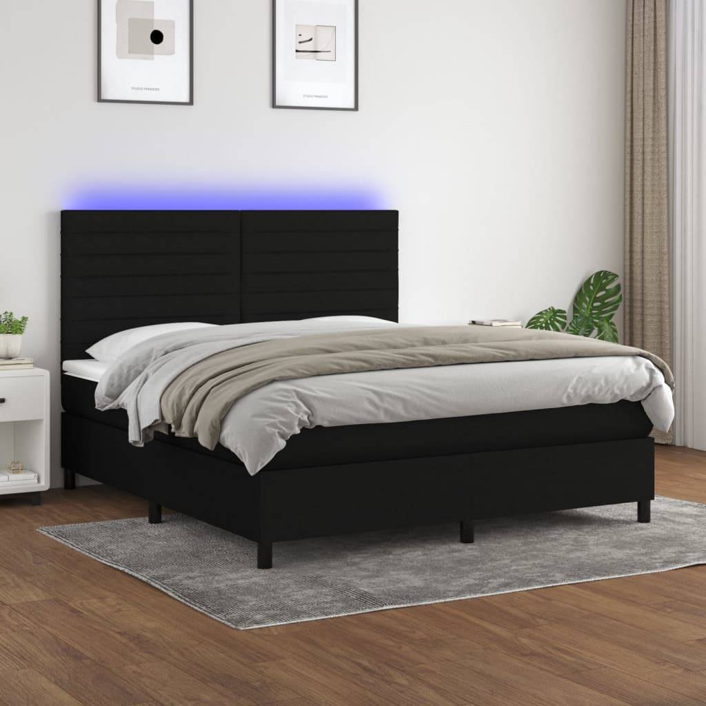 vidaXL Boxspringbett mit Matratze & LED Schwarz 160x200 cm Stoff