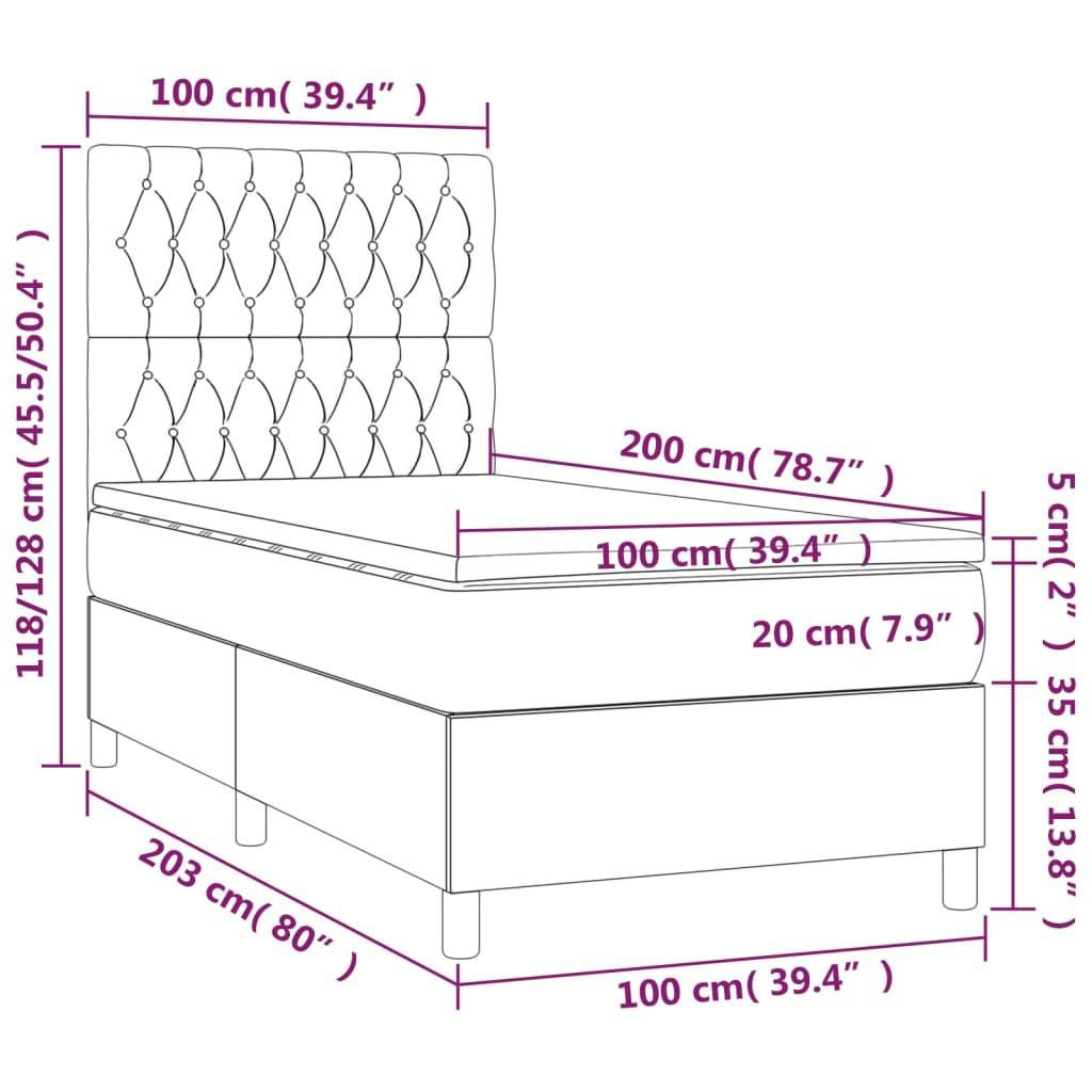 vidaXL Boxspringbett mit Matratze & LED Dunkelgrün 100x200 cm Samt