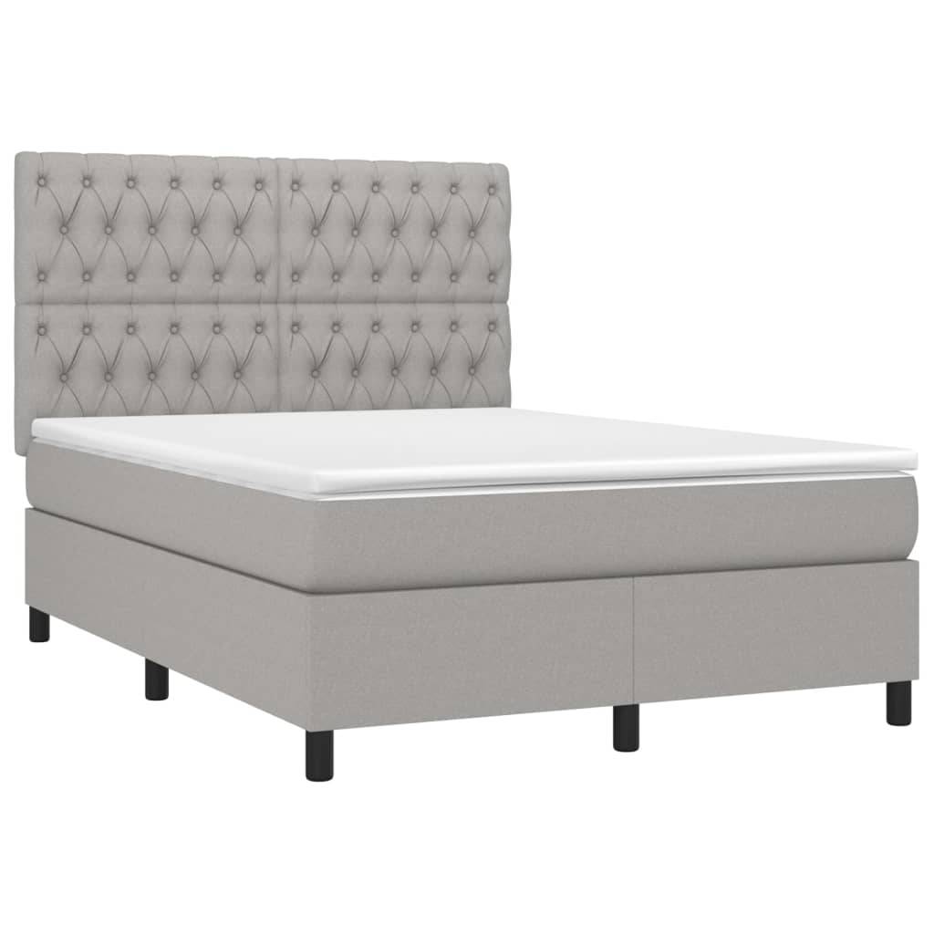 vidaXL Boxspringbett mit Matratze &amp; LED Hellgrau 140x200 cm Stoff