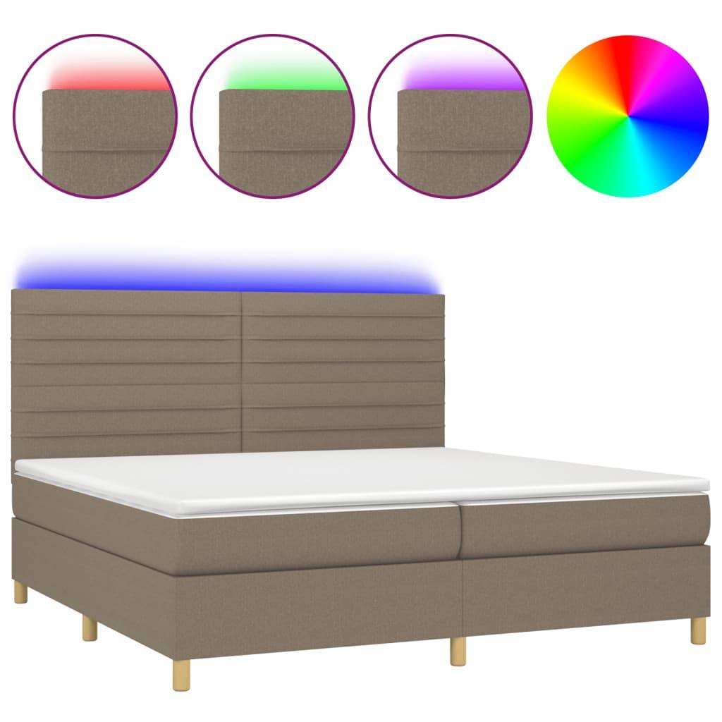 vidaXL Boxspringbett mit Matratze & LED Taupe 200x200 cm Stoff