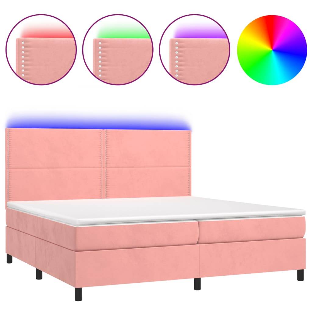 vidaXL Boxspringbett mit Matratze & LED Rosa 200x200 cm Samt