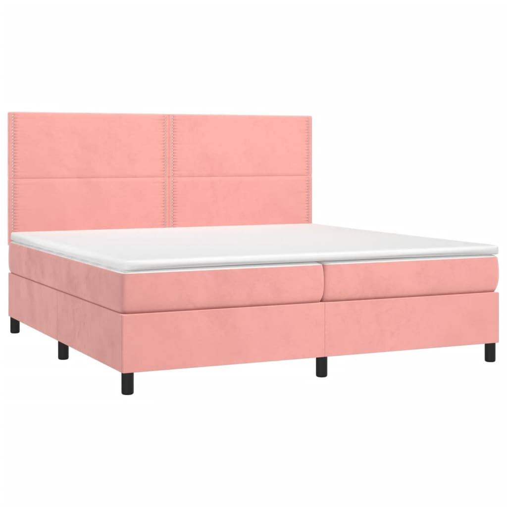 vidaXL Boxspringbett mit Matratze & LED Rosa 200x200 cm Samt