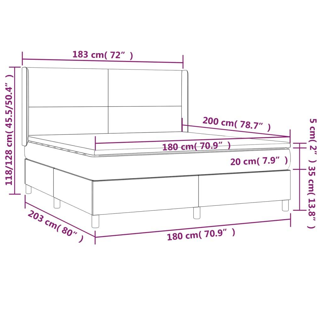 vidaXL Boxspringbett mit Matratze & LED Creme 180x200 cm Stoff