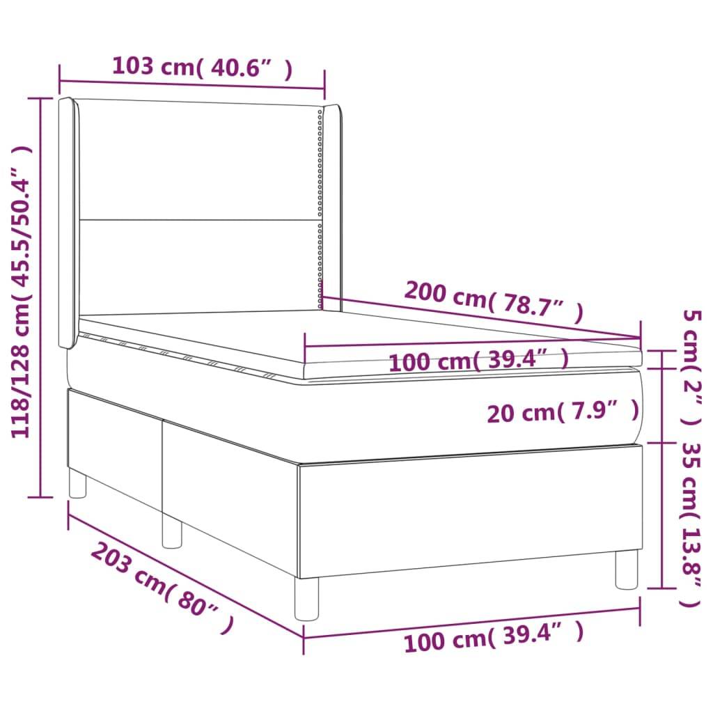 vidaXL Boxspringbett mit Matratze & LED Schwarz 100x200 cm Stoff