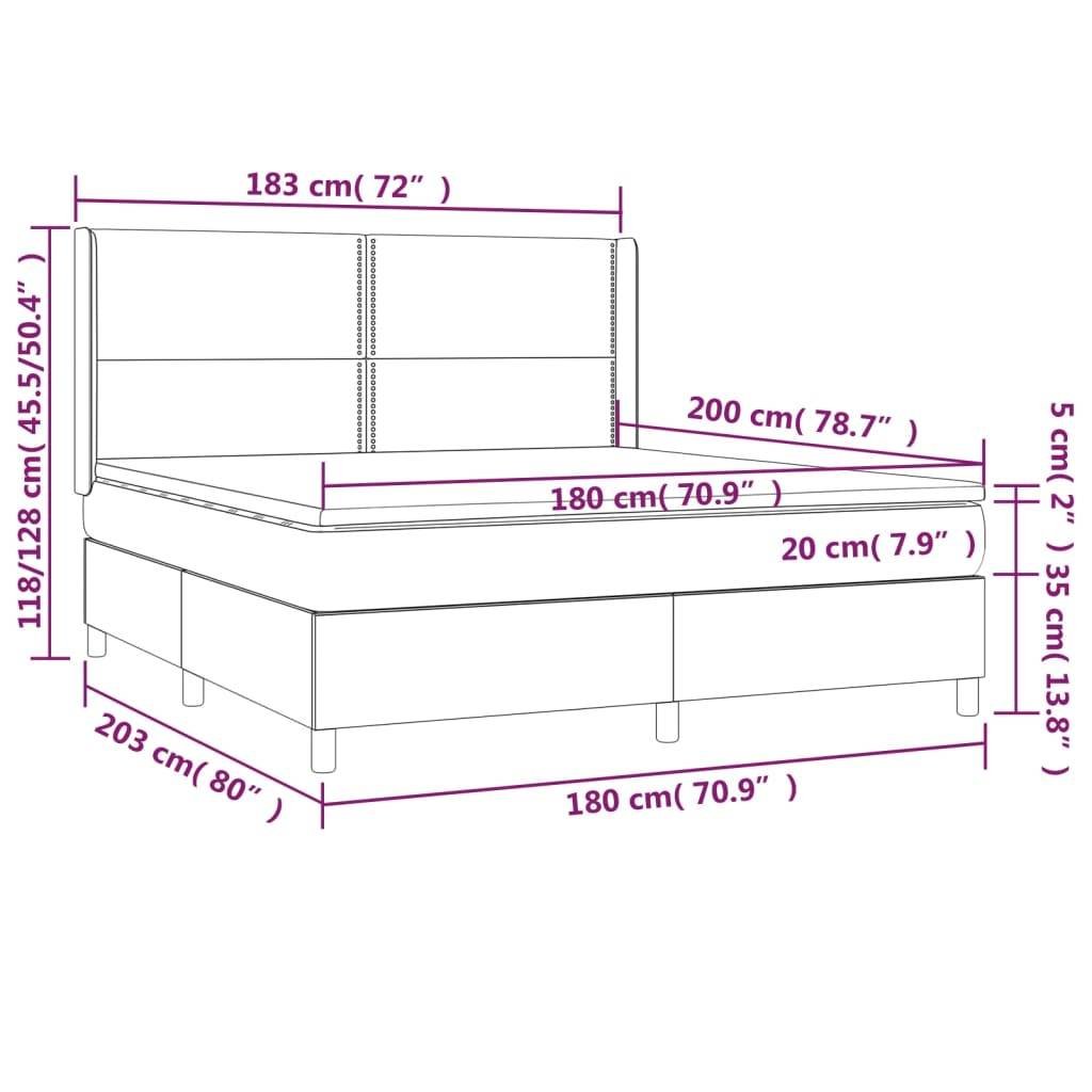 vidaXL Boxspringbett mit Matratze & LED Taupe 180x200 cm Stoff