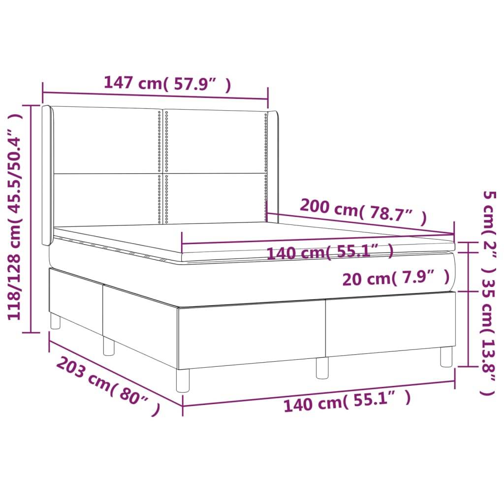 vidaXL Boxspringbett mit Matratze & LED Hellgrau 140x200 cm Stoff
