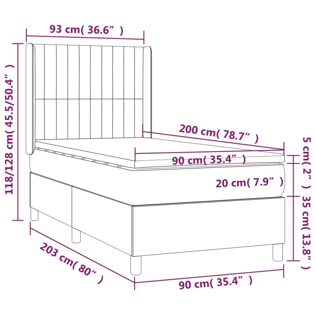 vidaXL Boxspringbett mit Matratze & LED Dunkelgrau 90x200 cm Stoff