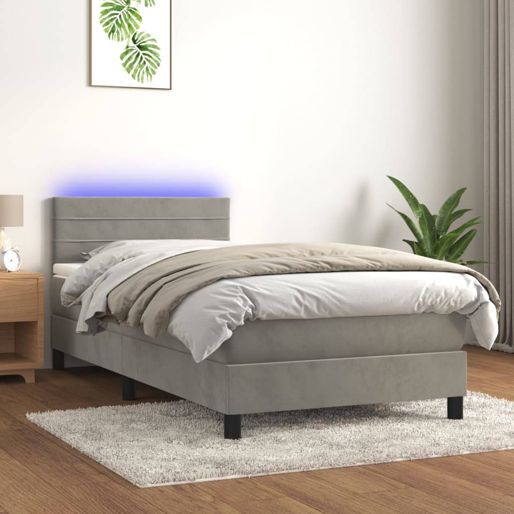 vidaXL Boxspringbett mit Matratze & LED Hellgrau 100x200 cm Samt