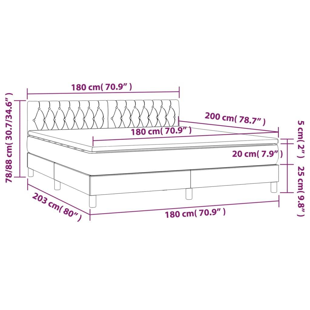 vidaXL Boxspringbett mit Matratze & LED Hellgrau 180x200 cm Stoff
