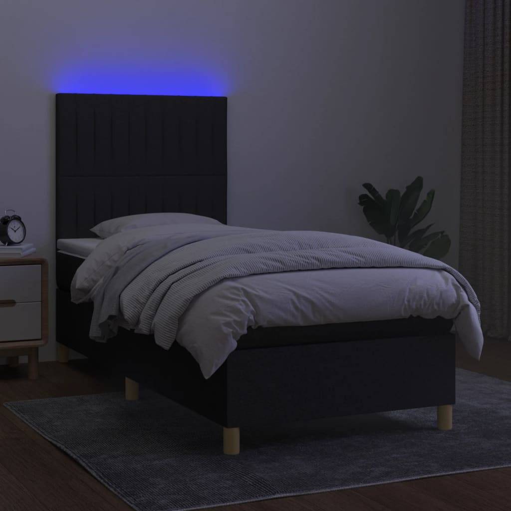vidaXL Boxspringbett mit Matratze & LED Schwarz 80x200 cm Stoff