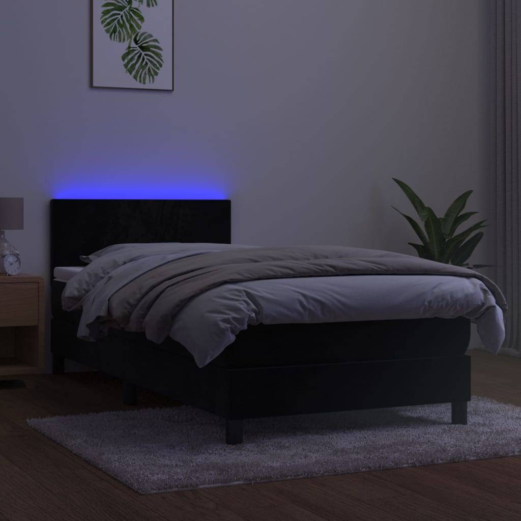 vidaXL Boxspringbett mit Matratze &amp; LED Schwarz 80x200 cm Samt