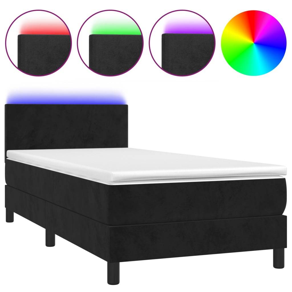 vidaXL Boxspringbett mit Matratze &amp; LED Schwarz 80x200 cm Samt
