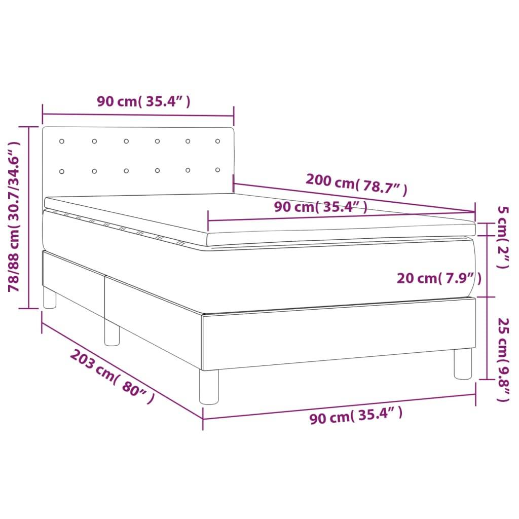 vidaXL Boxspringbett mit Matratze & LED Hellgrau 90x200 cm Stoff