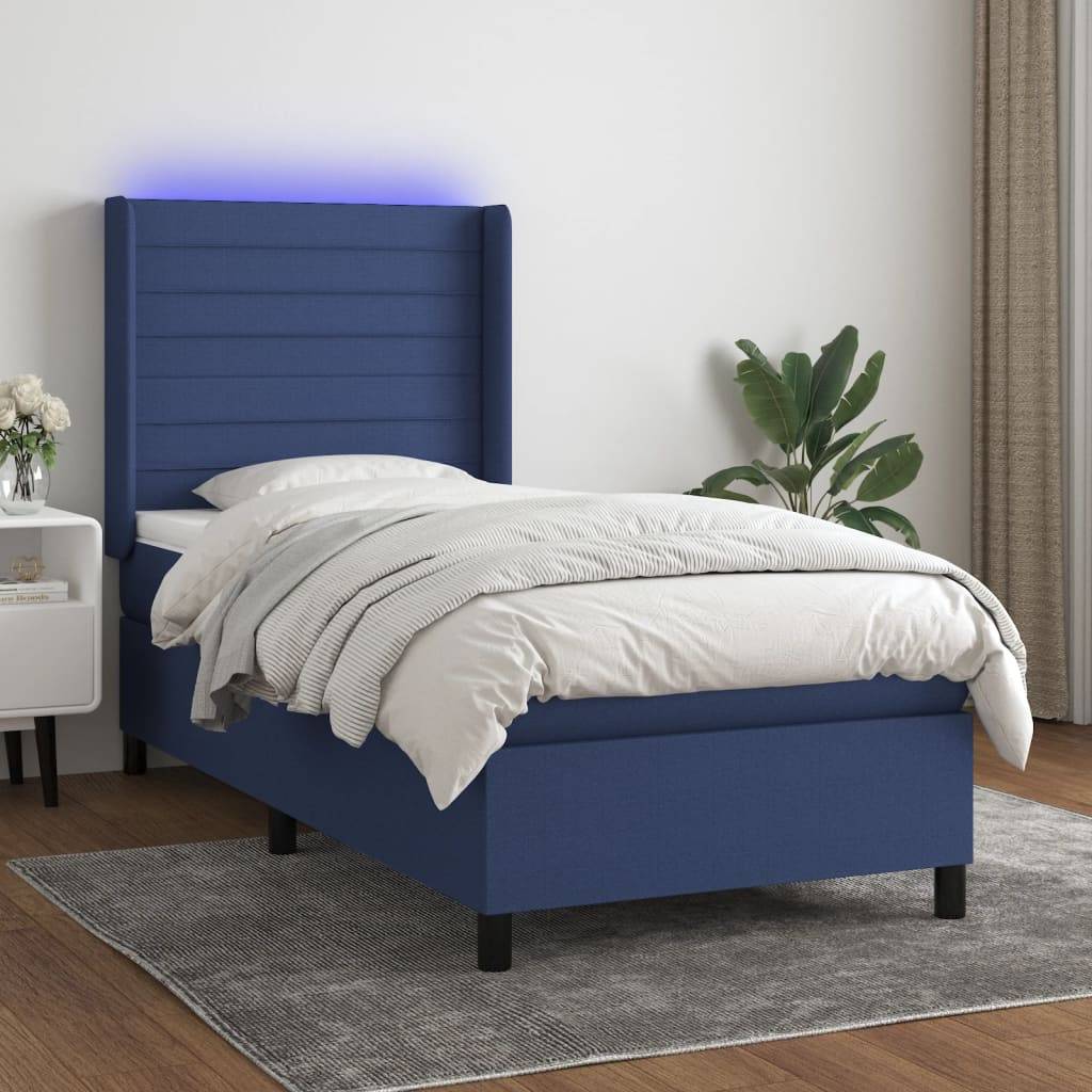 vidaXL Boxspringbett mit Matratze & LED Blau 90x190 cm Stoff