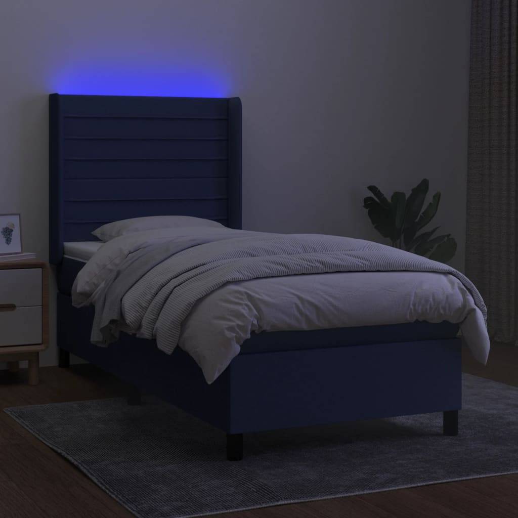 vidaXL Boxspringbett mit Matratze & LED Blau 90x190 cm Stoff