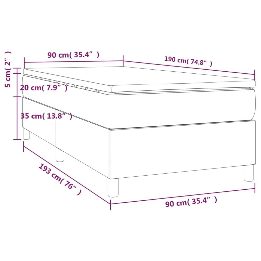 vidaXL Boxspringbett mit Matratze Dunkelgrau 90x190 cm Samt