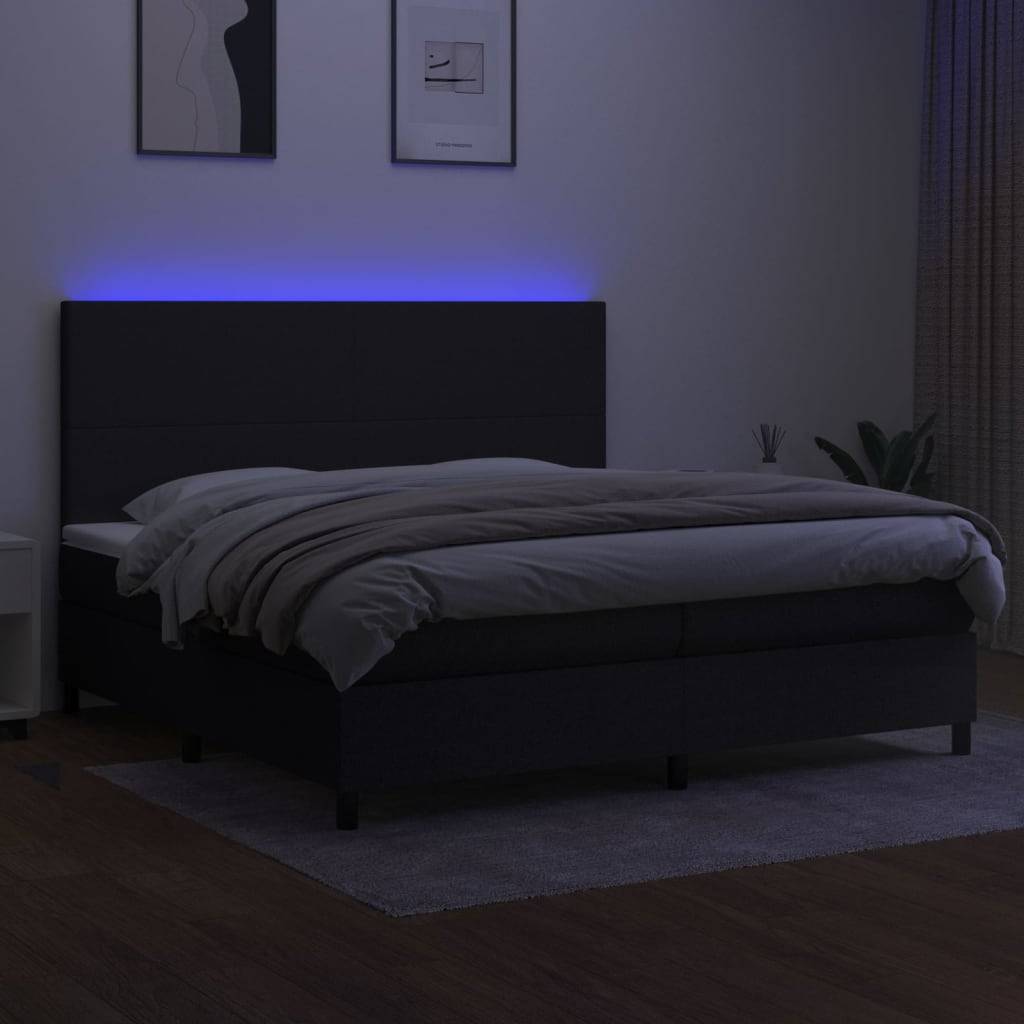vidaXL Boxspringbett mit Matratze & LED Schwarz 200x200 cm Stoff
