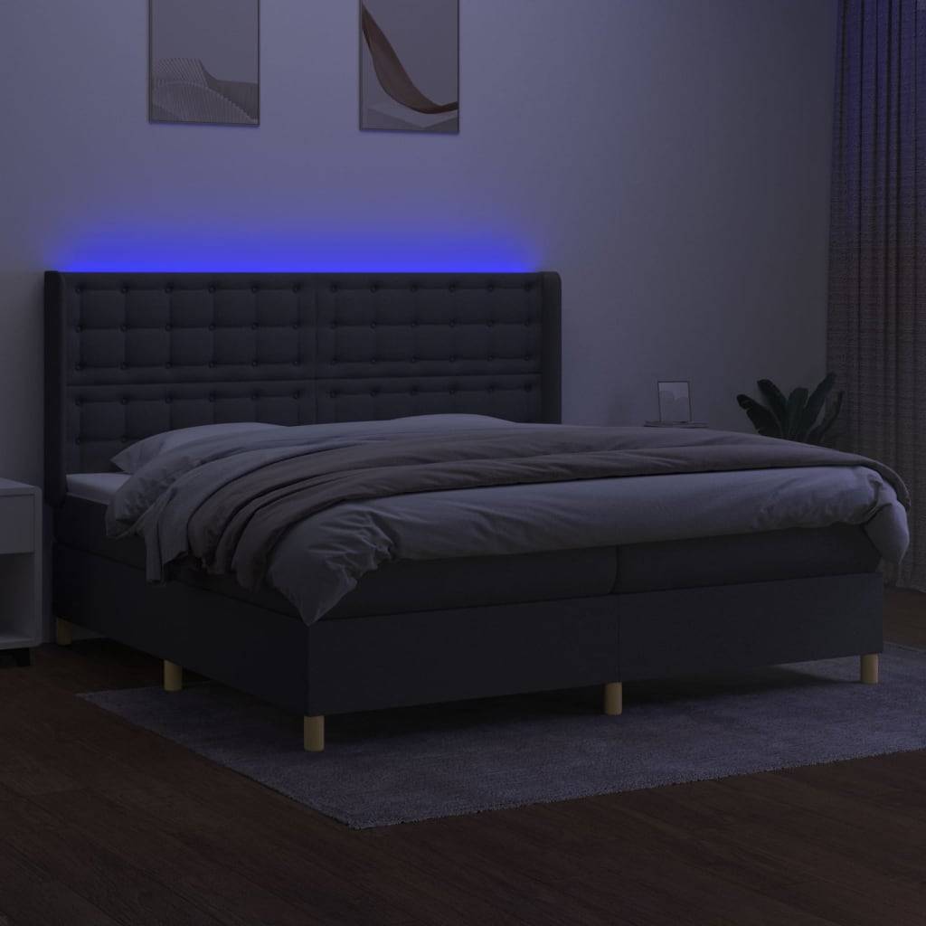 vidaXL Boxspringbett mit Matratze & LED Dunkelgrau 200x200 cm Stoff