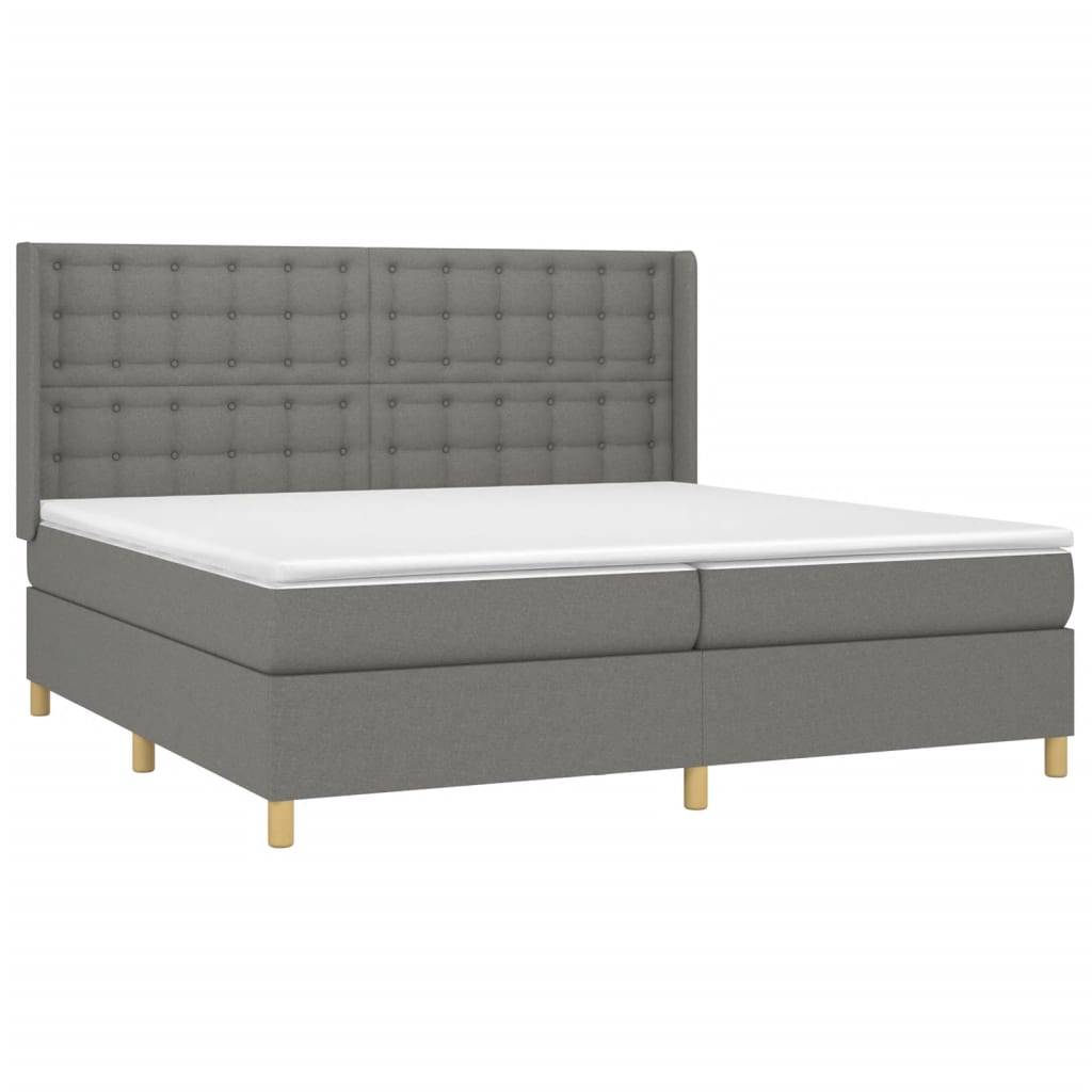 vidaXL Boxspringbett mit Matratze & LED Dunkelgrau 200x200 cm Stoff