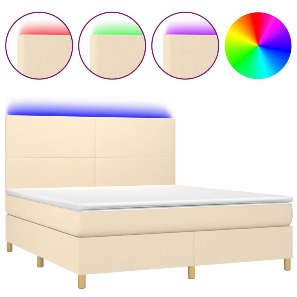 vidaXL Boxspringbett mit Matratze & LED Creme 180x200 cm Stoff