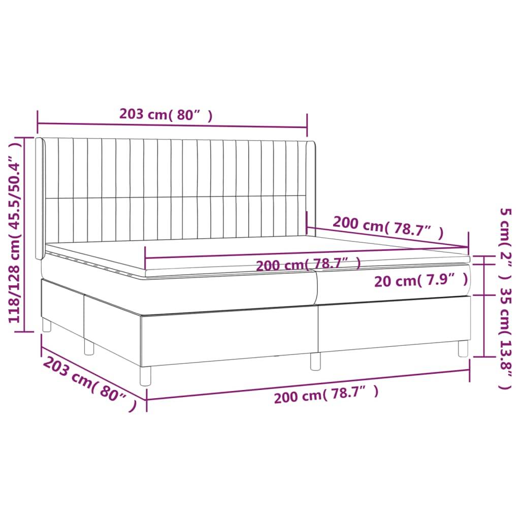 vidaXL Boxspringbett mit Matratze &amp; LED Taupe 200x200 cm Stoff