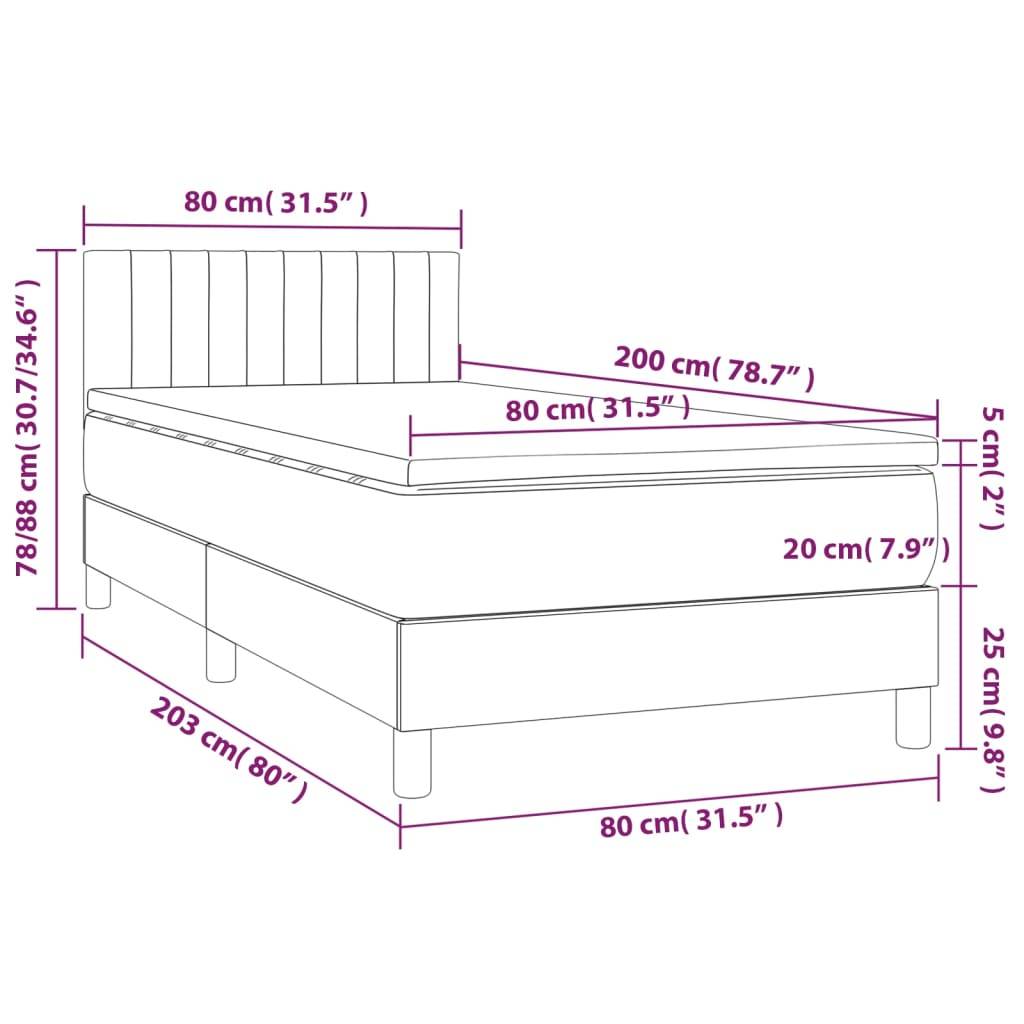 vidaXL Boxspringbett mit Matratze & LED Dunkelblau 80x200 cm Samt